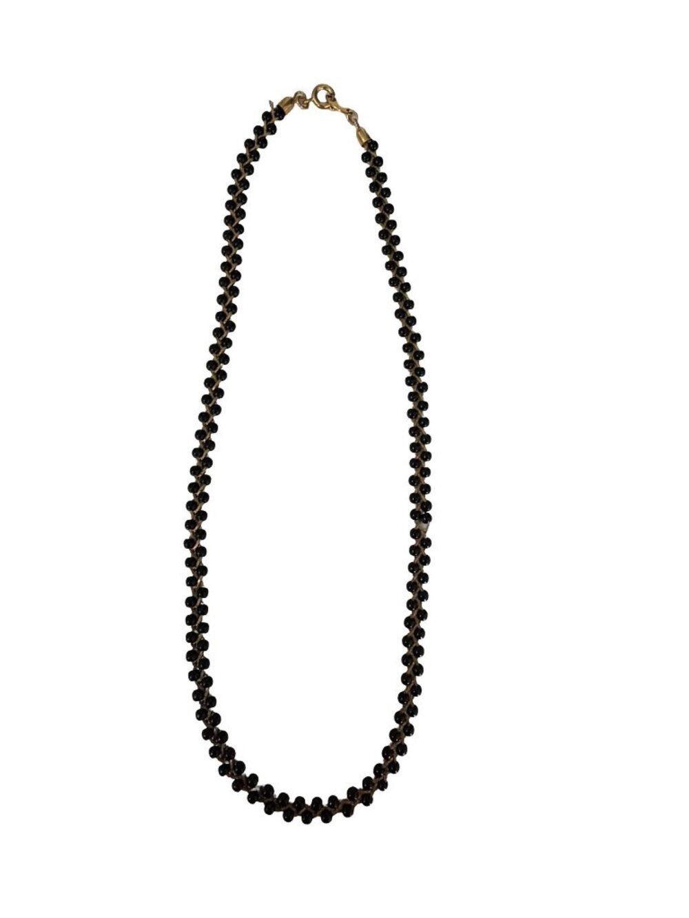 Trifari Black Beaded Necklace Gold Tone Chain Vintage Choker Necklace Signed